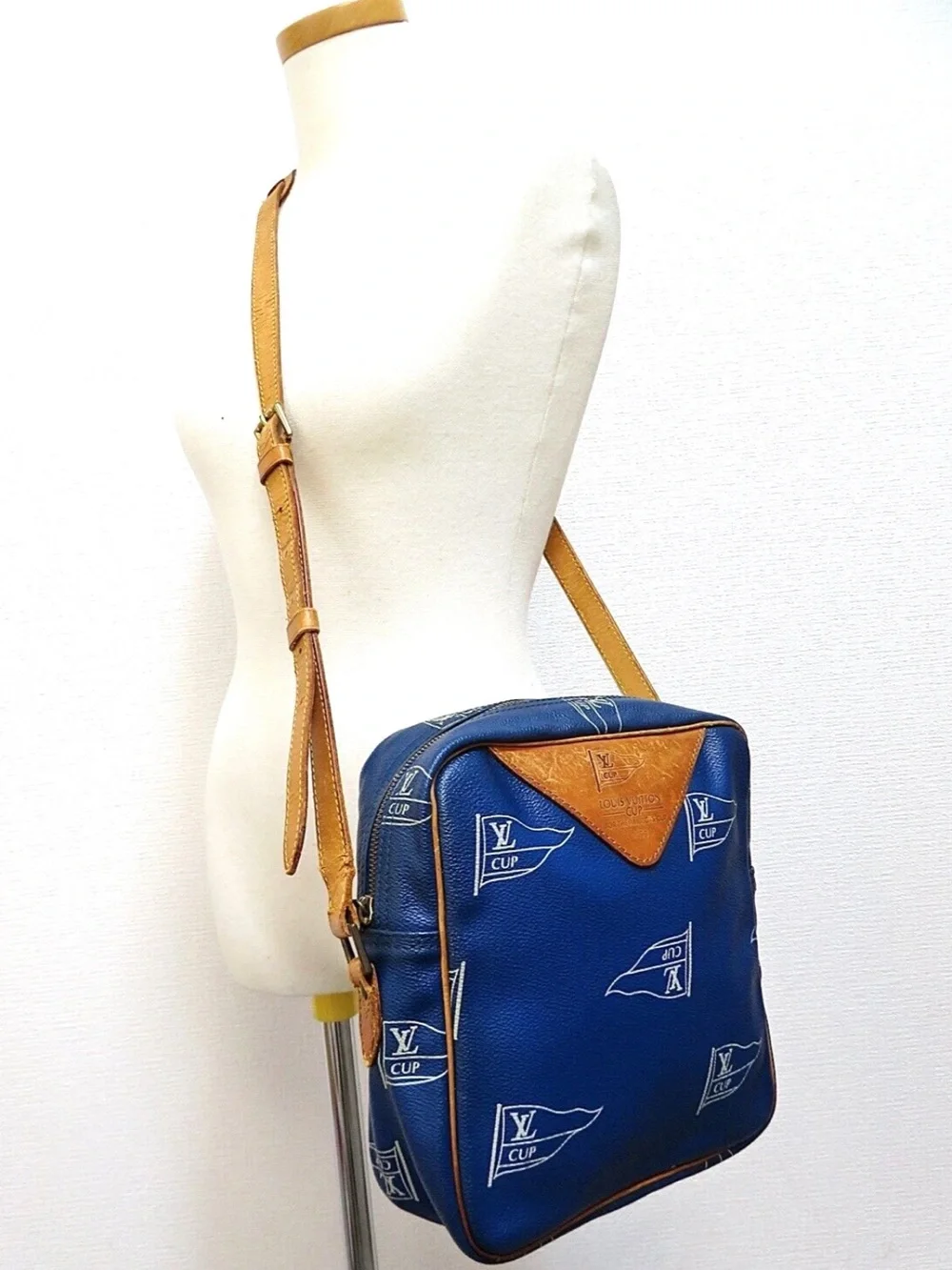 Louis Vuitton Blue and Tan Messenger Bag with LV Cup Motif
